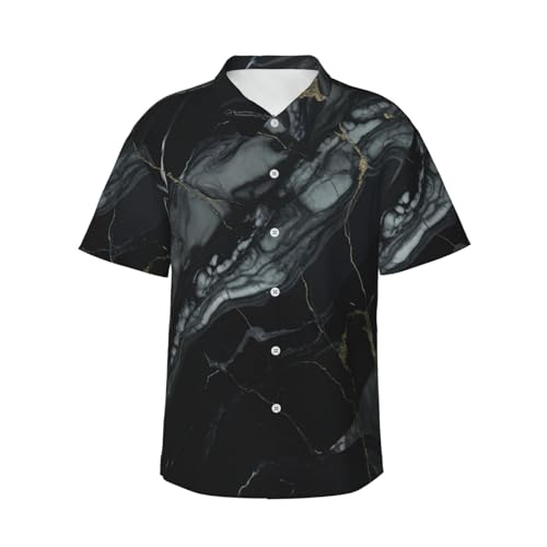 Chemise hawaïenne marbre noir EdWal pour homme et short assorti
