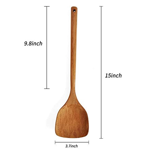 Espátula de madeira, giro com fenda, concha com cabo longo conjunto de utensílios. Feito à mão para