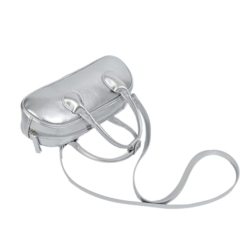 Silver Tote Bag for Women, Small Vegan Leather Shoulder Bag with Zipper, Elegant Evening Purse for Wedding Party2