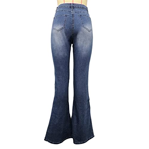 Maiyifu-GJ Women's Flare Bell Bottom Jeans High Rise Slimming Wide Leg Denim Jeans Retro Slim Boot Cut Jean Trousers (Blue,Large)2