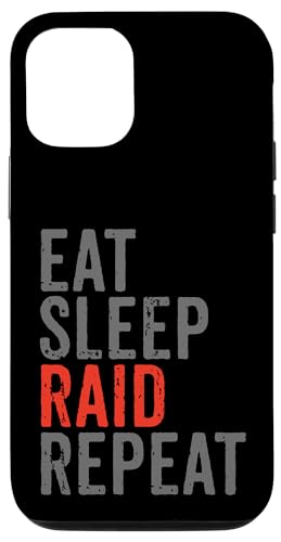 Eat Sleep Raid リピートゲーム オンラインビデオゲーマー レッド ブラック スマホケース iPhone 12/12 Pro 用