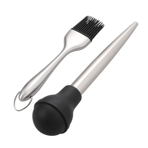 Alipis 4pezzi Kit Pompa Condimento Tacchino Acciaio 304 con Pennello Olio Silicone Alimentare Tubo Gocciolante per Barbecue Pulizia Interna Facile