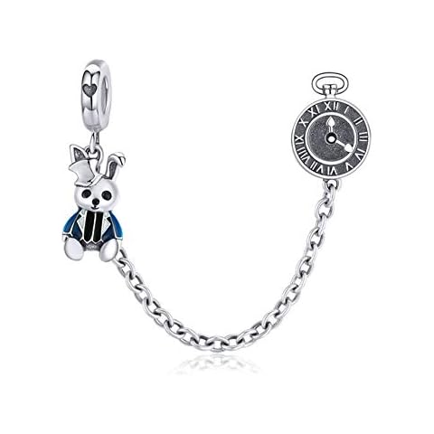LAMOONY Safety Chain Charm 925 Sterling Silver Stopper Charm Clip Charm Lock Charm for Pandora Charm Bracelet (o) Cover