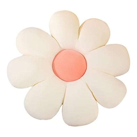 Gtyatypa Cute Flower Pillow, Preppy Room Decor, Flower Cushion, Daisy Shaped Cushion,Throw Pillow Petal Cushion for Sofa Car Chair Cuddly Flower Plush Toys Stuffed Pillow (White,38cm/15inch) Cover
