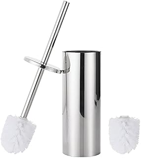 GERUIKE Toilet Brush with Holder Toilet Brush Free Standing Stainless Steel with an Extra Replacement Head, Chrome Finished