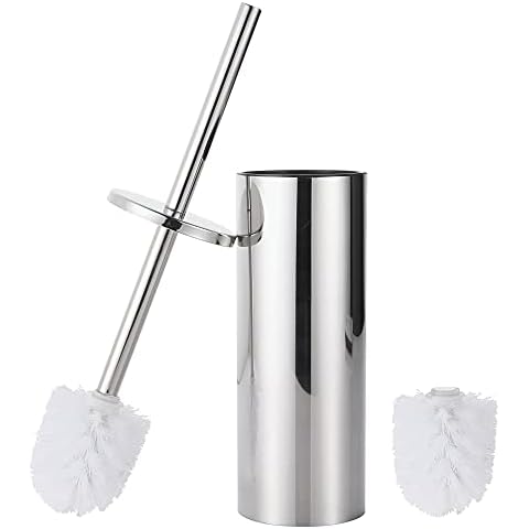 GERUIKE Toilet Brush with Holder Toilet Brush Free Standing Stainless Steel with an Extra Replacement Head, Chrome Finished Cover