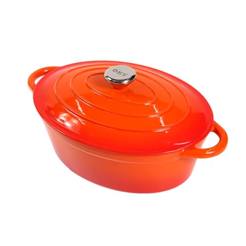 Olla Ovalada De Hierro Fundido Esmaltado Antiadherente Robusta Y Segura Con Doble Asa, Olla Combinada De Hierro Fundido Para Estofado Con Tapa(Orange,33cm/13 in)
