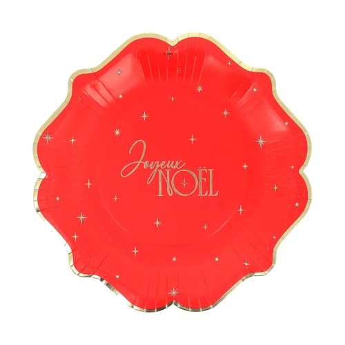 Artyfêtes Générique - 8 ASSIETTES CARTON JOYEUX NOËL 23CM ROUGE
