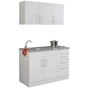 Lomadox Küche für Singles 120cm in weiß inkl. Kochmulde und Spüle