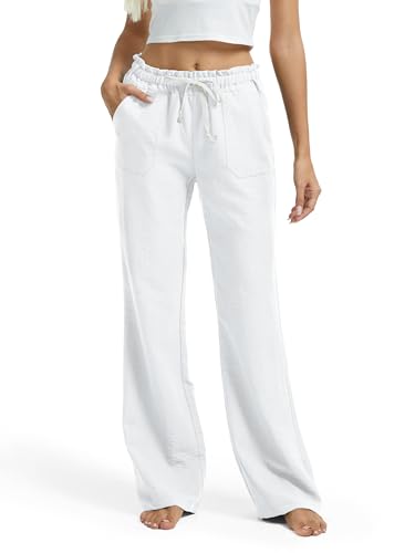 SEVEGO Tall Women Casual Linen Pants 30"/32"/34"/36" Inseam Drawstring Smocked Waist Beach Summer Trousers with Pockets