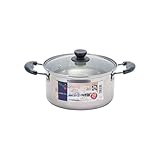 Pearl Metal HB-6514 Double Handed Pot, 7.9 inches (20 cm), Deep Type, Glass Lid Included, Induction Compatible, Stainless Steel, Vegetable