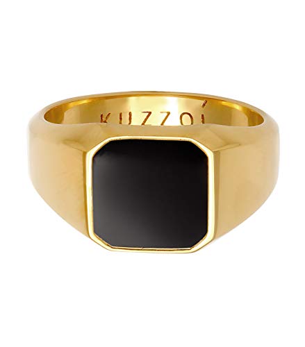 Kuzzoi Goldener Siegelring Herrenring Achteck mit Emaille Schwarz in 925 Sterling Silber vergoldet, 10 mm breit, Herren Goldring, Gold Ring für Männer poliert in der Ringgröße 60 – 66, 0610512720 – Bild 3