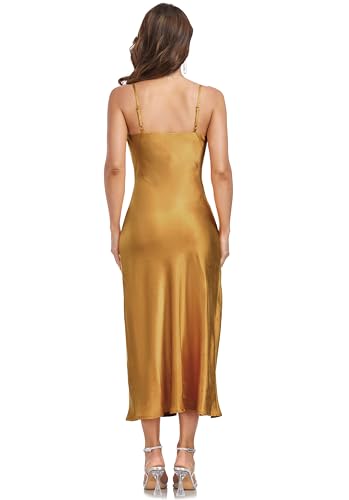 Image of Women's Spaghetti Strap Midi Satin Silk Dresses Slip Cowl Neck Party Cocktail Evening Sexy Dress