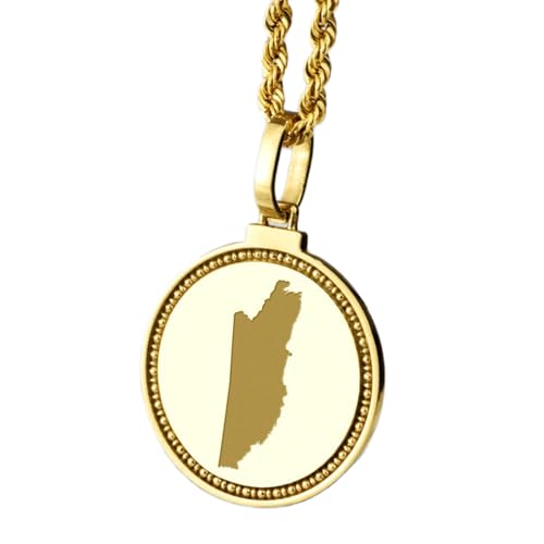 WORLD WIDE GEMS Pendentif rond en argent sterling 925, gravé d'une carte du Belize (25 mm), plaqué or, bijou de voyage unisexe | WW_EGMP_0169