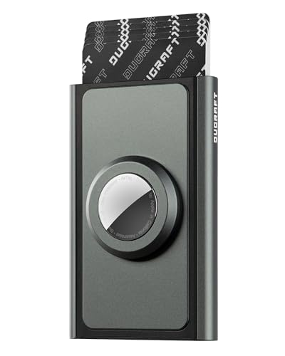 DUGRAFT Tarjetero para tarjetas de crédito, Airtag, con bloqueo RFID, delgada, de metal, con capacidad para 5-8 tarjetas, Gris (Space Grey), Minimalista