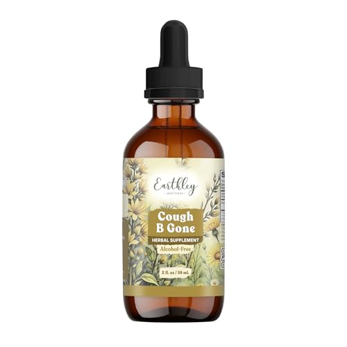 Image of Earthley Wellness, Cough-B-Gone, Organic Herbal Formula, Alcohol-Free Herbal Tincture for Kids (6 Months+) & Adults, Cold and Cough Remedy, 12+ Month Supply (2oz Glass, Kids, 1200 doses)