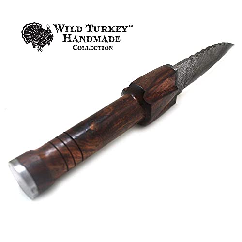 Wild Turkey Handmade Damascus Collection Sgian Dubh Durable Fixed Blade Hunting Knife - Genuine Leather Sheath Included (1171)