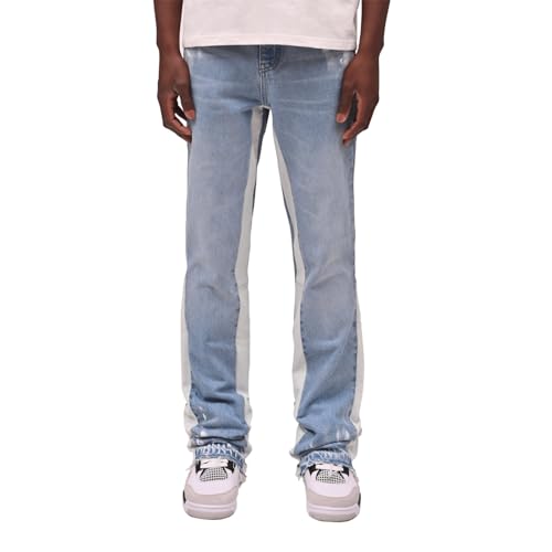 Men's Vintage Jeans with Pockets Contrast Color Mid-Rise Casual Baggy Denim Pants Streetwear