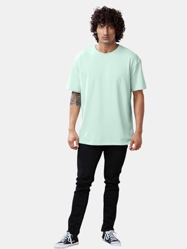 Image of crazymonk Oversized Baggy Fit Drop Shoulder Half Sleeves Round Neck Solid Pure Cotton T-Shirt for Men