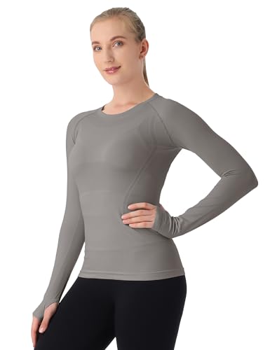 Image of MathCat Seamless Workout Shirts for Women Long Sleeve Yoga Tops Sports Running Shirt Breathable Athletic Top Slim Fit XS-XL