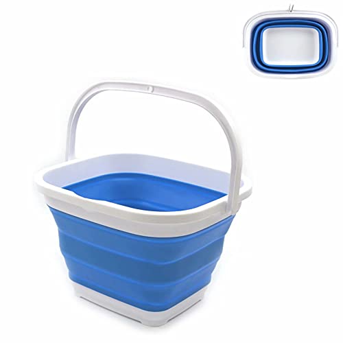 Collapsible Dish Tub 1Pcs Square Plastic Water Bucket Foldable Water Tub Fishing Water Pail Household Mop Bucket Cleaning Basin for Home Travel Camping Fishing Space Saving (10L/2.6 Gallon, Blue)