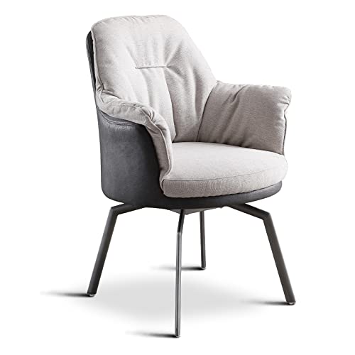 jiexi Fabric Office Chair with arms, Rotatable Boss Chair with No Wheels, Super Soft Breathable Cotton Chairs for Dining Living Room & Cafe