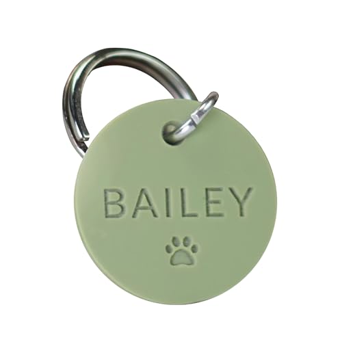 Placa redonda silenciosa personalizada para perros/gatos en silicona - Anhänger de ID grabado en ambas caras ajustable con diseño opcional | Placas de nombre silenciosas (grabado incoloro)