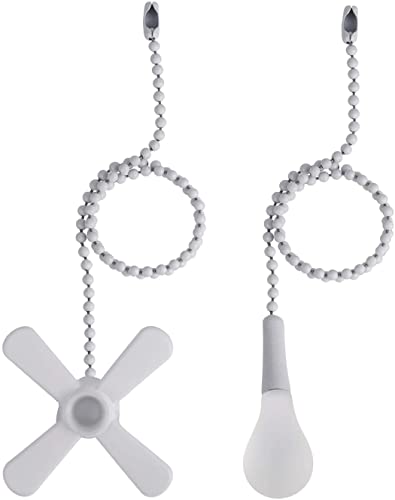 Image of sunswan Ceiling Fan Pull Chain, 2pcs 3mm Diameter Beaded Ball Fan Pull Chain, 13.6 Inches Fan Pulls Set with Connector (White), short