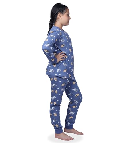 Image of Hestia | H.NSG.N.1 | Kids Girls Nightwear | Sleepwear | Cotton |Trouser Full Sleeves Tshirt | Elastic Waist |Night Dress with Pyjama Tshirts for Girls|All Over Horse Printed |Blue Color 4-6Yrs |Set 1
