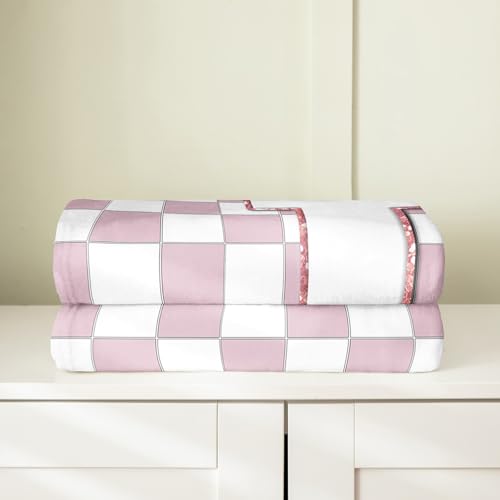 Image of Erosebridal Pink Initial L Fleece Blanket Twin 60 inchx80 inch Kawaii Plaid Checkered Flannel Blanket Cute Personalized Monogram Fuzzy Plush Throw for Kids Girls,Fashion Grids Gingham Decor for Bed Couch