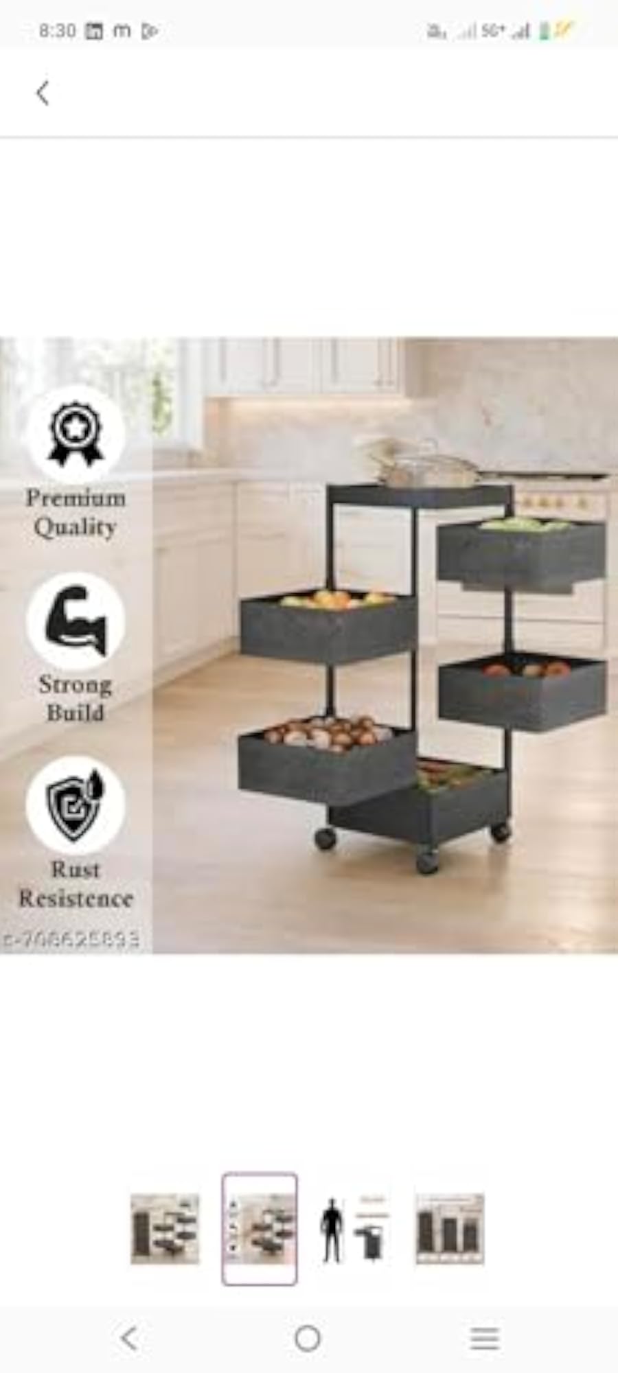 FlexiStack Kitchen Storage Trolley, 3/4/5-Tier Rolling Cart