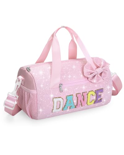 Image of Glitter Dance Ballet Bag Small Cheer Duffle Travel Bag with Bow Decoration