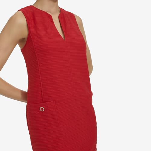 Image of Tommy Hilfiger Women's Sleeveless Split Neck Solid Jacquard Knit Dress