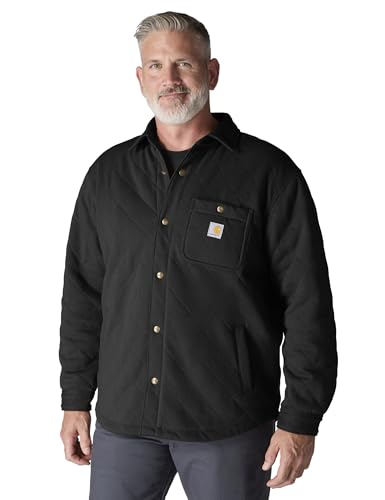 Carhartt Men's Rain Defender Loose Fit Heavyweight Quilted Snap Front Shirt Jac, Black, Medium