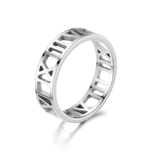 Anillo nupcial de acero inoxidable, joyería de fiesta de moda para mujeres y hombres-22# 6 mm plata hueco romano Nu...-10