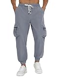 APTRO Mens Corduroy Pants Cargo Casual Trousers Baggy Tapered Elastic Waist Joggers with Drawstring and Zipper Pockets DXR04 Grey 3XL
