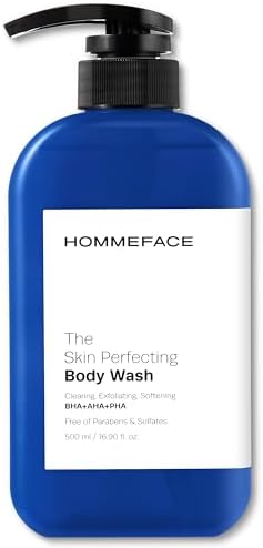 HommeFace Men’s The Skin Perfecting Body Wash with Pump, 16.9 Fl. Oz. - Korean Skincare Technology for Body Acne with BHA, AHA, PHA