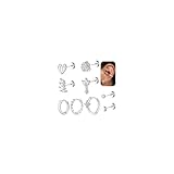 jagosen 9Pcs Helix Piercings Silber 925 Gold Chirurgenstahl Ohrringe Piercing Set aus Zirkon & Blumen-Designs,Flatback Ohrstecker für Damen,Tragus/Conch/Lobe Piercing Ohr Schmuck