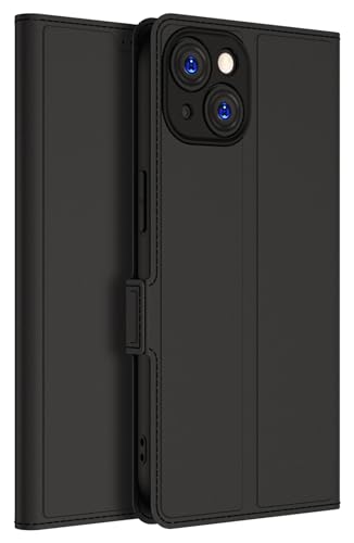 Image of Kapa Noble Slim Magnetic Leather Flip Case Cover for Apple iPhone 15 | Card Holder Stand Leather Flip Wallet Case (Black)