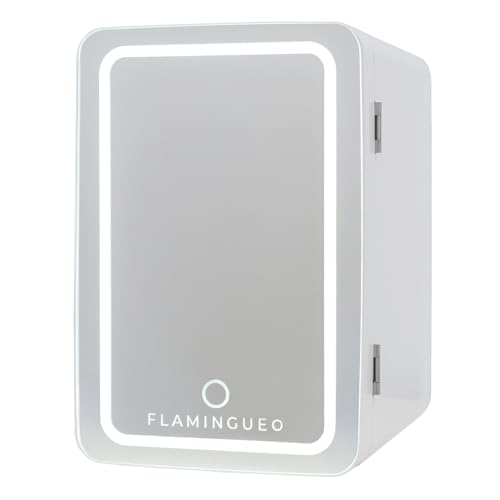 Flamingueo Nevera Pequeña 6,5L - Mini Nevera Espejo y Luz LED, Nevera 12V/220V, Función Frío y Calor, Nevera Cosmeticos, Nevera Skincare, Mini Fridge