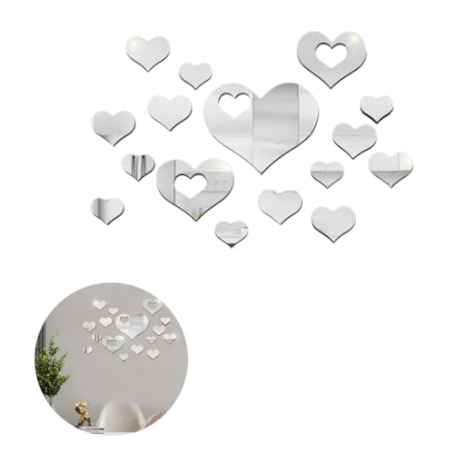 LEEQ Lot de 16 autocollants de miroir mural à cœur – décoration de la maison