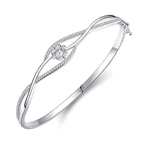 Bijoux bracelet femme argent 925 massif avec pendentif croix fleur creuse et zircon cubique