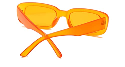 IKANOO Retro Rectangle Sunglasses for Women Men Small Square Frame Trendy Y2K 90’s Black Sunglasses (Orange-Orange)4