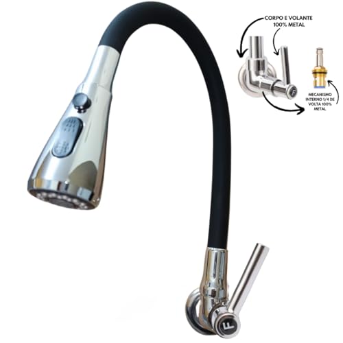 Torneira Cozinha Gourmet Parede Ducha 3 Funções Metal 100%