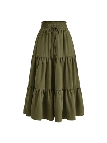 Solid Color Tie Front Ruffle Hem Long Skirt 2025 Fashion Skirts for Women