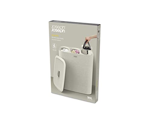 Joseph Joseph Tota Trio 90 liter/23.8 gallon Laundry Hamper Separation Basket with lid, 3 Removable Washing Bags with Handles- Ecru