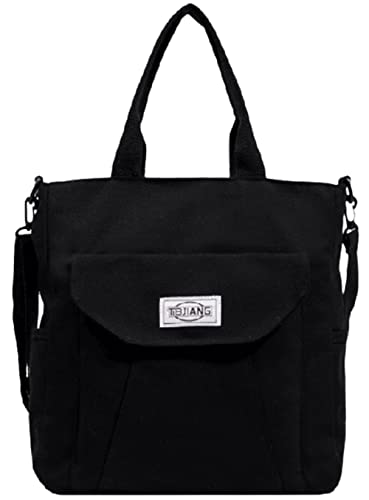Tragetasche für Frauen Niedliche Hobo-Tasche Canvas Tote Bag Satchel Bag Große Crossbody Tasche College Tasche Handtaschen für Frauen 2023, Schwarz, Einheitsgröße Cover