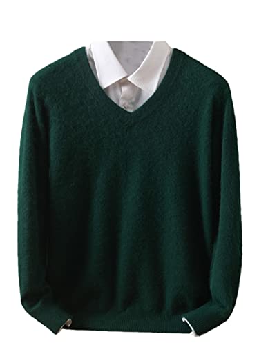 Vogrtcc Suéter de cachemira para hombre, cuello en V, suéter de punto, talla grande, suéter de invierno de manga larga, En8, L
