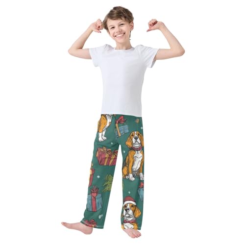 ZZXXB Christmas Tree Beagle Boys Long Pants Soft Trousers Elastic Waist Kids Lounge Bottoms with Pockets S-XL3