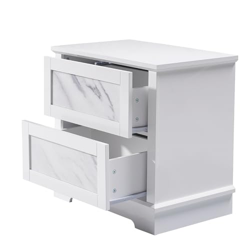 Amerlife CNS025 Luxury Natural Marble Nightstand Set Of 2 With Drawers, High Gloss Side Tables In Living Room, Storage End Table For Bedroom thumb #7